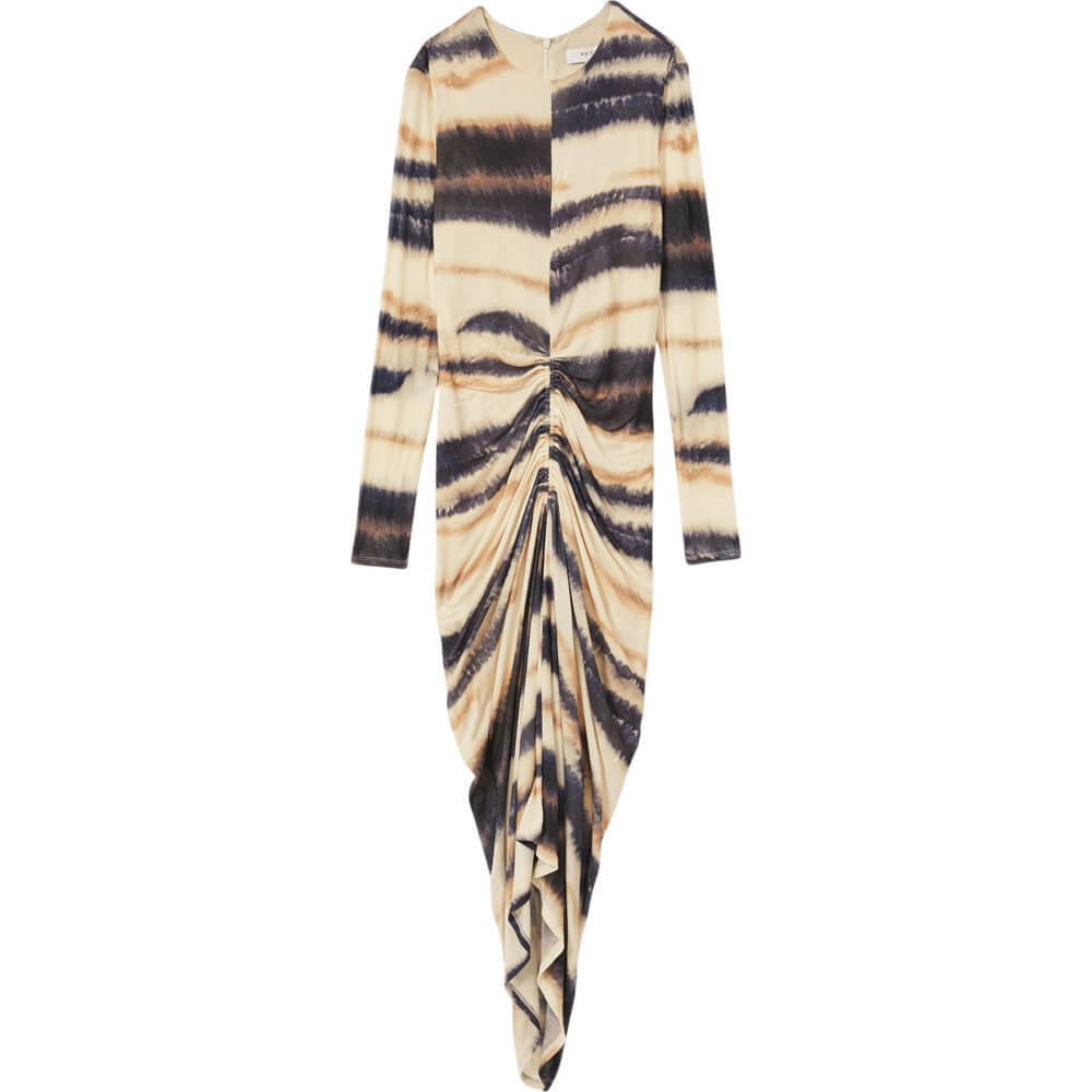 REISS GEORGIA Jersey Ruched Printed Dress With Wool